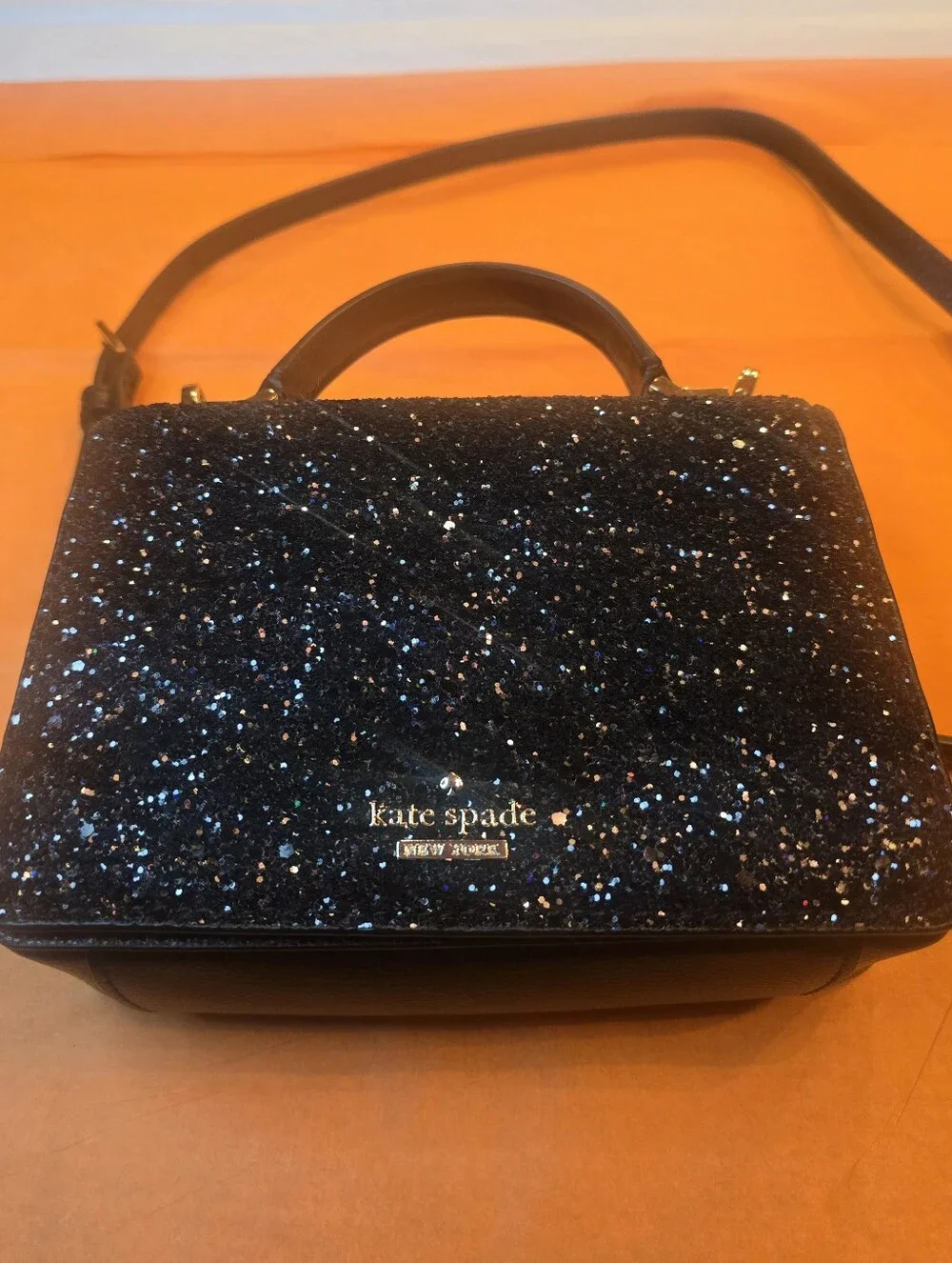 Kate Spade Laurel Way Black Glitter Maisie Top-Handle Crossbody Bag